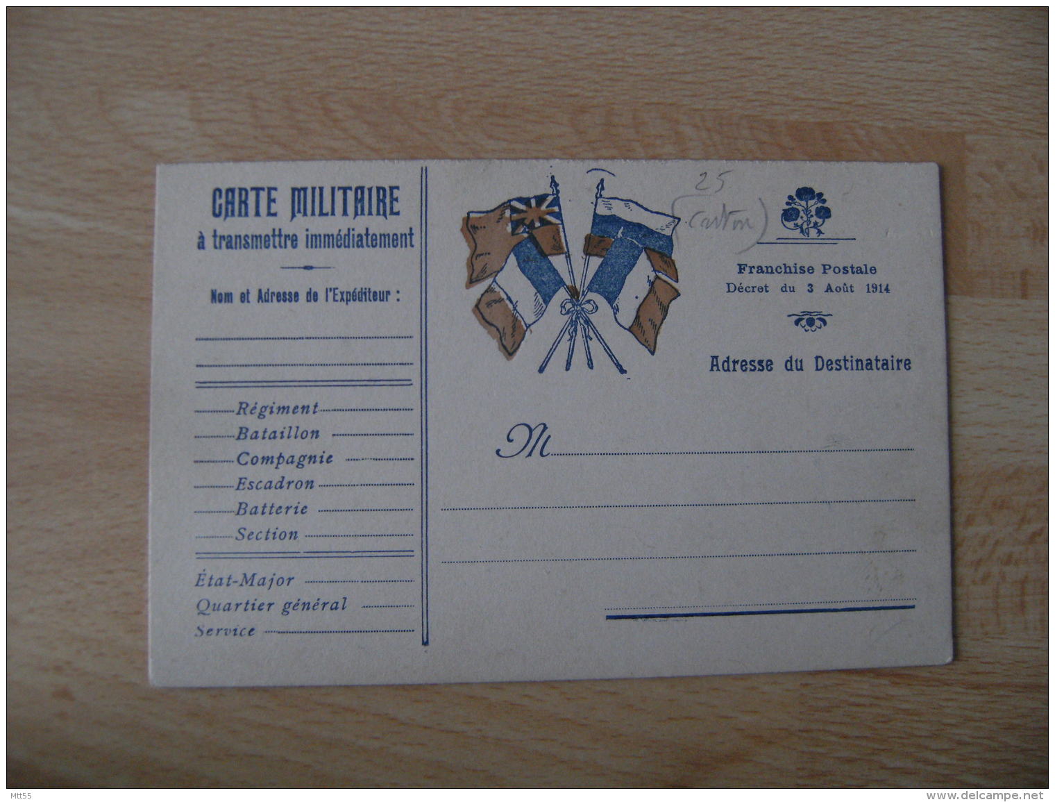 Carton Carton  Epais  Carte Militaire 4 Drapeau Franchise - Guerre De 1914-18