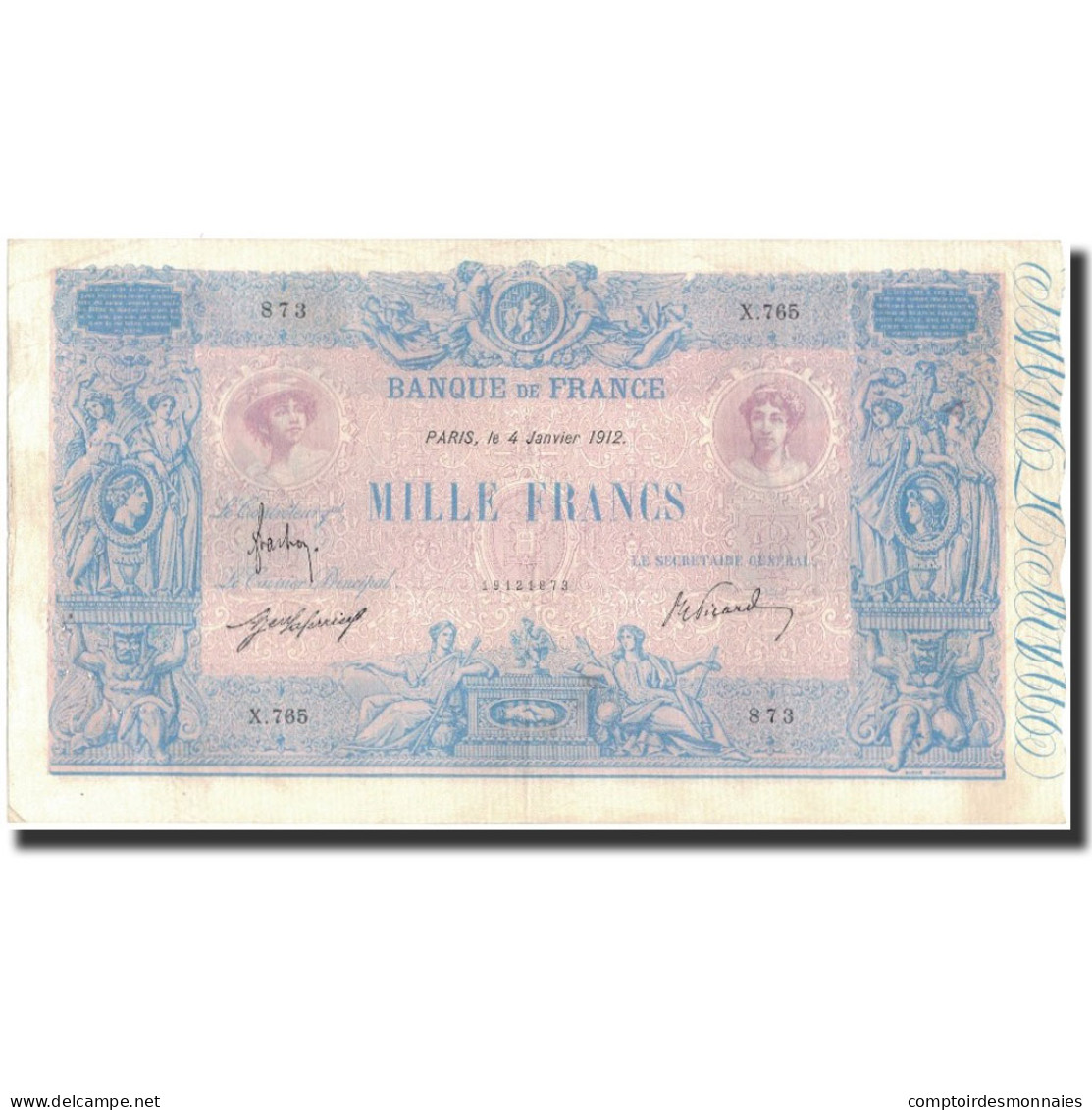 France, 1000 Francs, 1912. 01. 04, TTB, Fayette:36.26, KM:67g - 1 000 F 1889-1926 ''Bleu Et Rose''