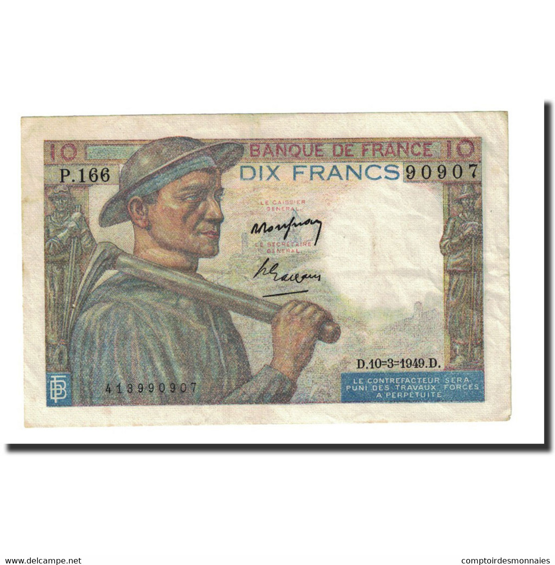 France, 10 Francs, 1949-03-10, TTB+, Fayette:8.20, KM:99f - 10 F 1941-1949 ''Mineur''