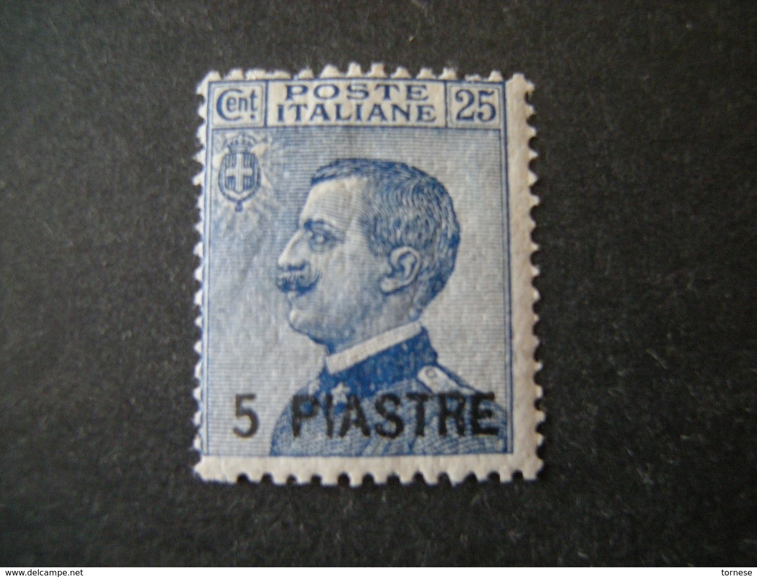 COSTANTINOPOLI - 1921-22, Sass. N. 31, Tiratura Locale, Pi. 5 Su Cent. 25 Azzurro, MLH*. FIRMATO CAFFAZ. Occasione - Uffici D'Europa E D'Asia