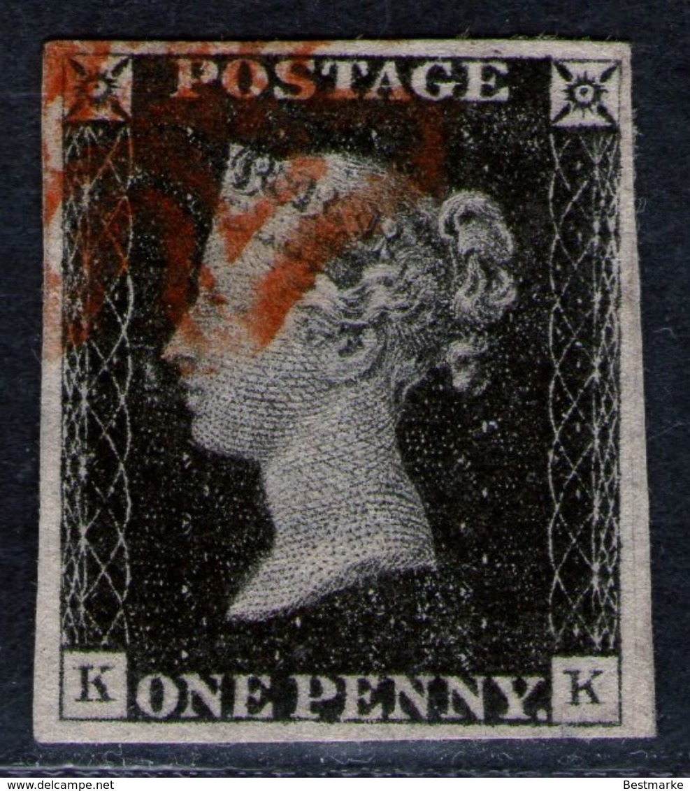 England - One Penny Black - Pl. 1b - Kabinett - Tiefst Geprüft BPP - Usados