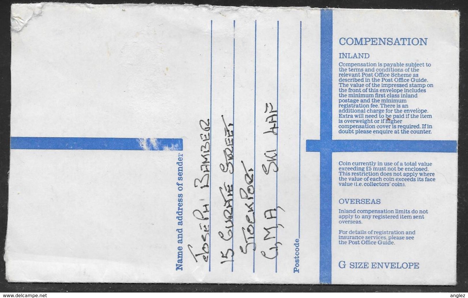Great Britain - £1.15 1/2p Registered Stationery Evelope G Size - Used Spring Gardens Stockport 1983 - Entiers Postaux