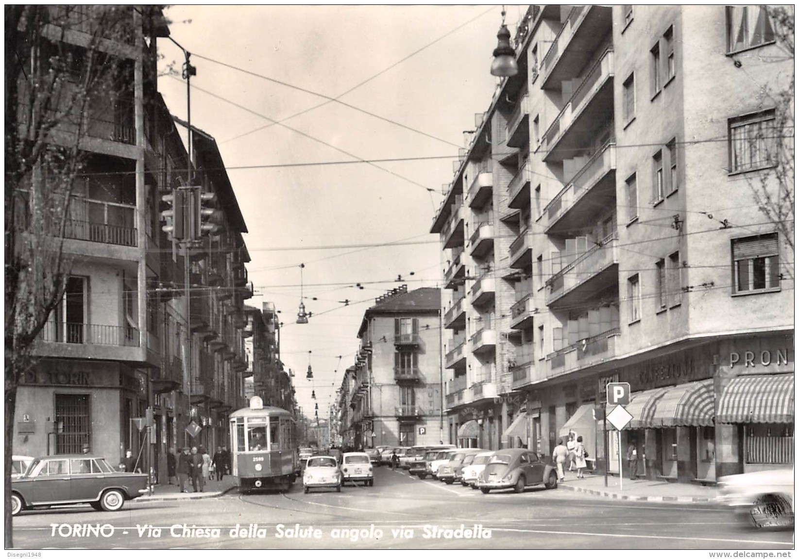 07288 "TORINO - V. CHIESA DELLA SALUTE ANG. V. STRADELLA - SACAT" ANIM. AUTO ANNI '50 TRAM N° 9. CART. ORIG. NON SPED. - Multi-vues, Vues Panoramiques