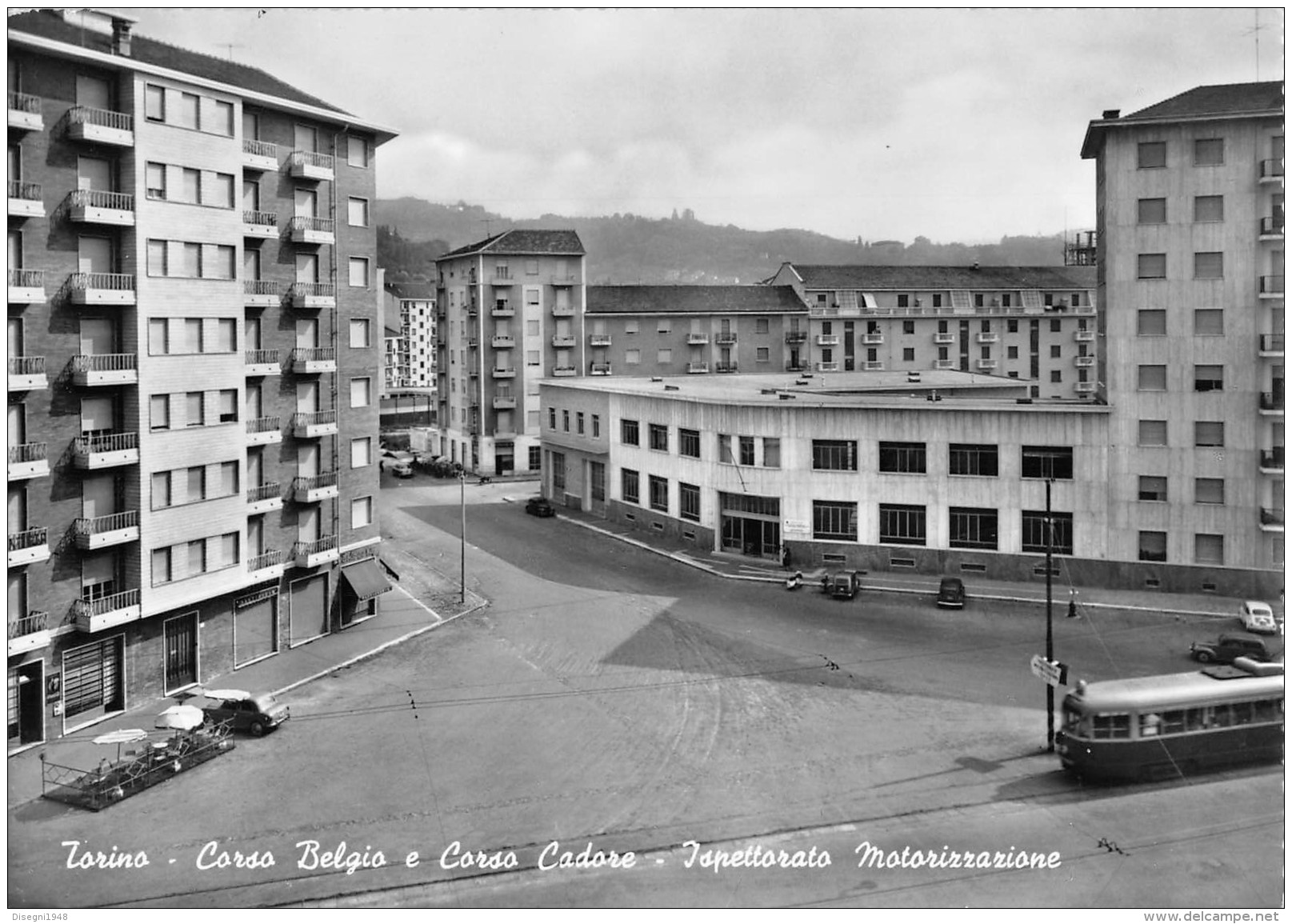 07289 "TORINO - C.SO BELGIO E C.SO CADORE- SACAT - ISPETT. MOTORIZZ." ANIM. AUTO ANNI '50 TRAMWAY. CART. ORIG. NON SPED. - Panoramische Zichten, Meerdere Zichten