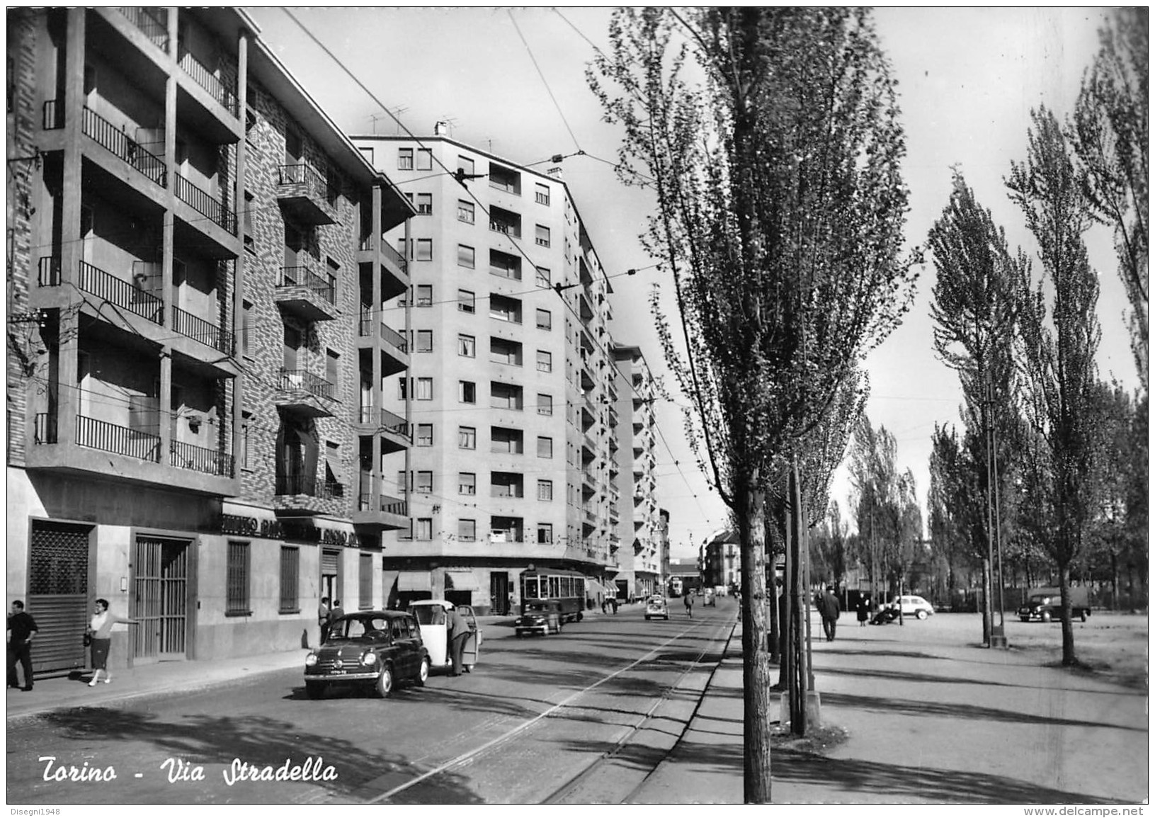 07290 "TORINO - VIA STRADELLA - SACAT" ANIM. AUTO ANNI '50 TRAMWAY. CART. ORIG. NON SPED. - Multi-vues, Vues Panoramiques