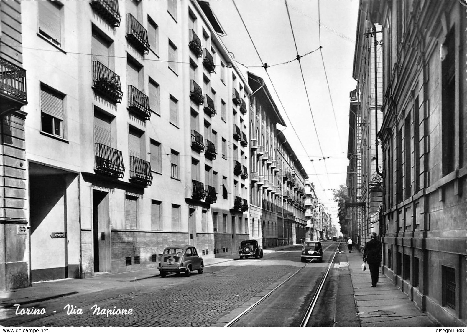 07291 "TORINO - V. NAPIONE - SACAT" ANIM. AUTO ANNI '50. CART. ORIG. NON SPED. - Mehransichten, Panoramakarten