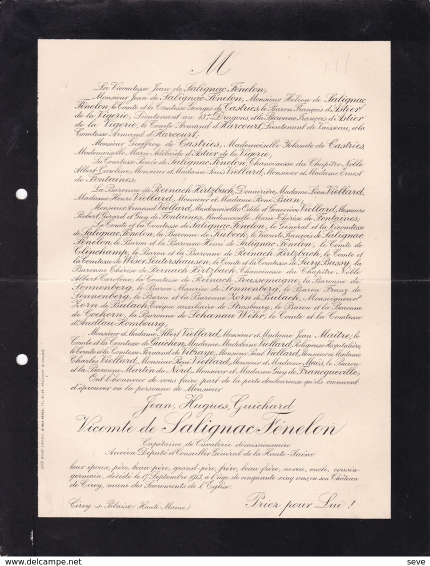 CIREY-ST-BLAISE HAUTE-MARNE Jean Vicomte De SALIGNAC-FENELON 1913 55 Ans Capitaine Cavalerie Député  HAUTE-SAONE - Décès