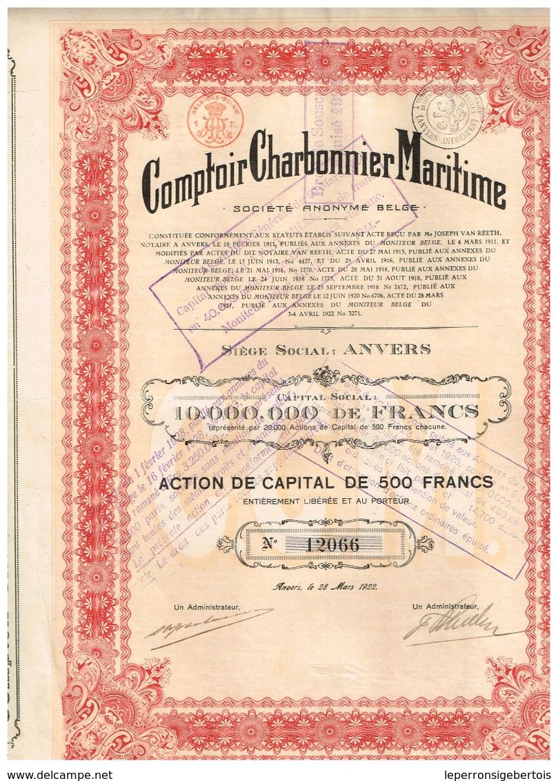 Action Ancienne - Comptoir Charbonnier Maritime - Titre De 1922 - N° 12066 - Industrie