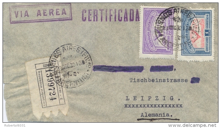 Argentina 1932 Registered Airmail Cover With 25 C. + 1 Peso From Buenos Aires To Germany - Storia Postale