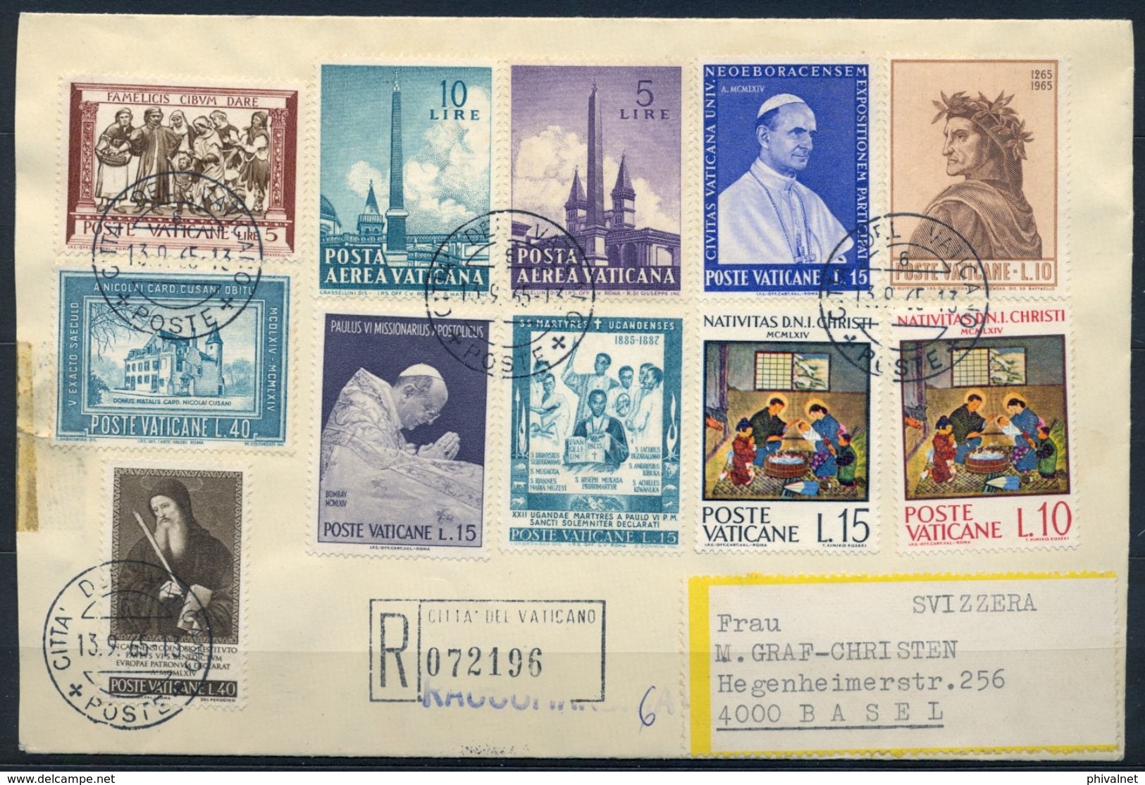 1963 , CIUDAD DEL VATICANO , CERTIFICADO A BASILEA , FRANQUEO MÚLTIPLE. - Covers & Documents