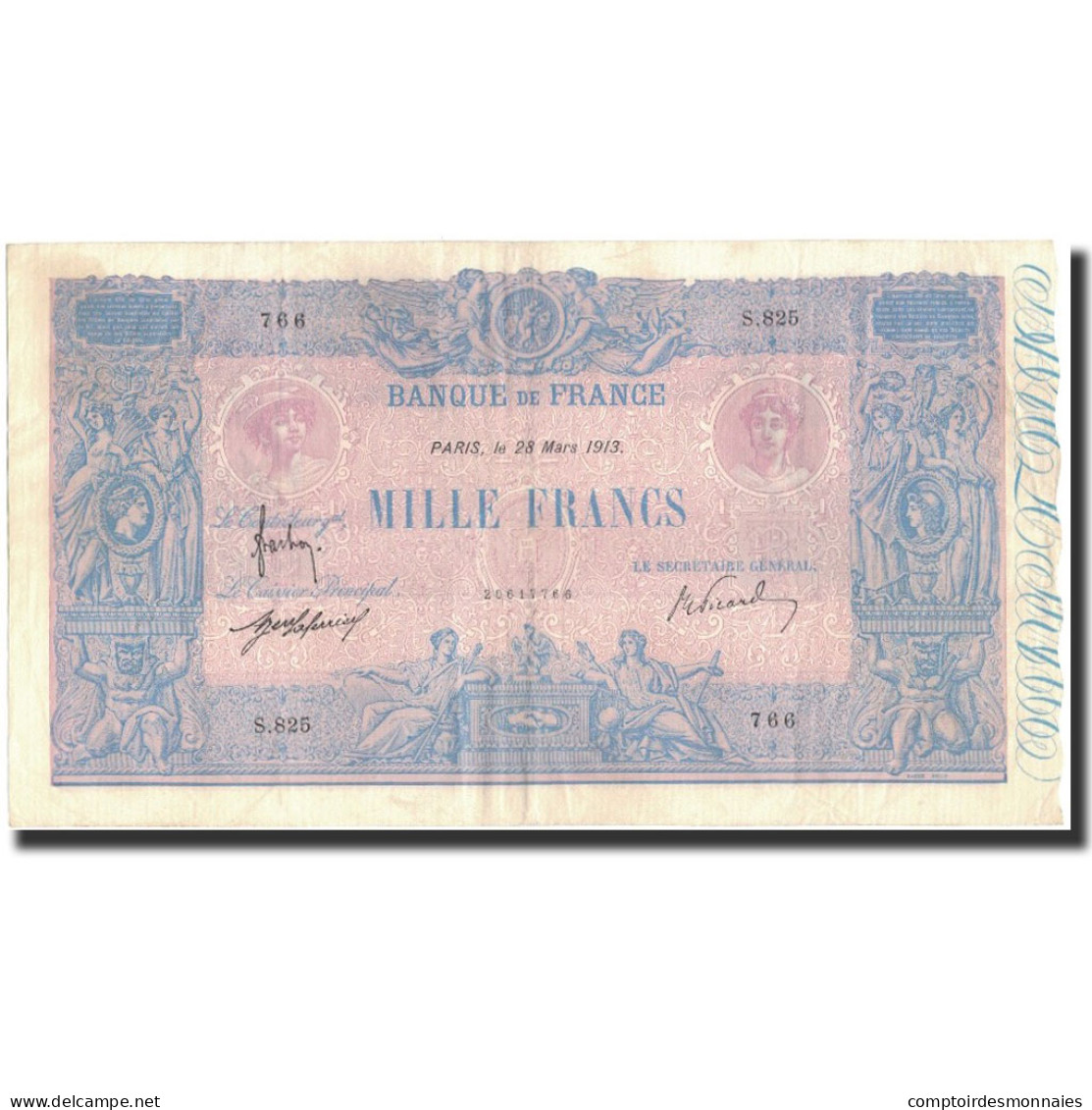 France, 1000 Francs, 1913. 03. 28, TTB+, Fayette:36.27, KM:67g - 1 000 F 1889-1926 ''Bleu Et Rose''