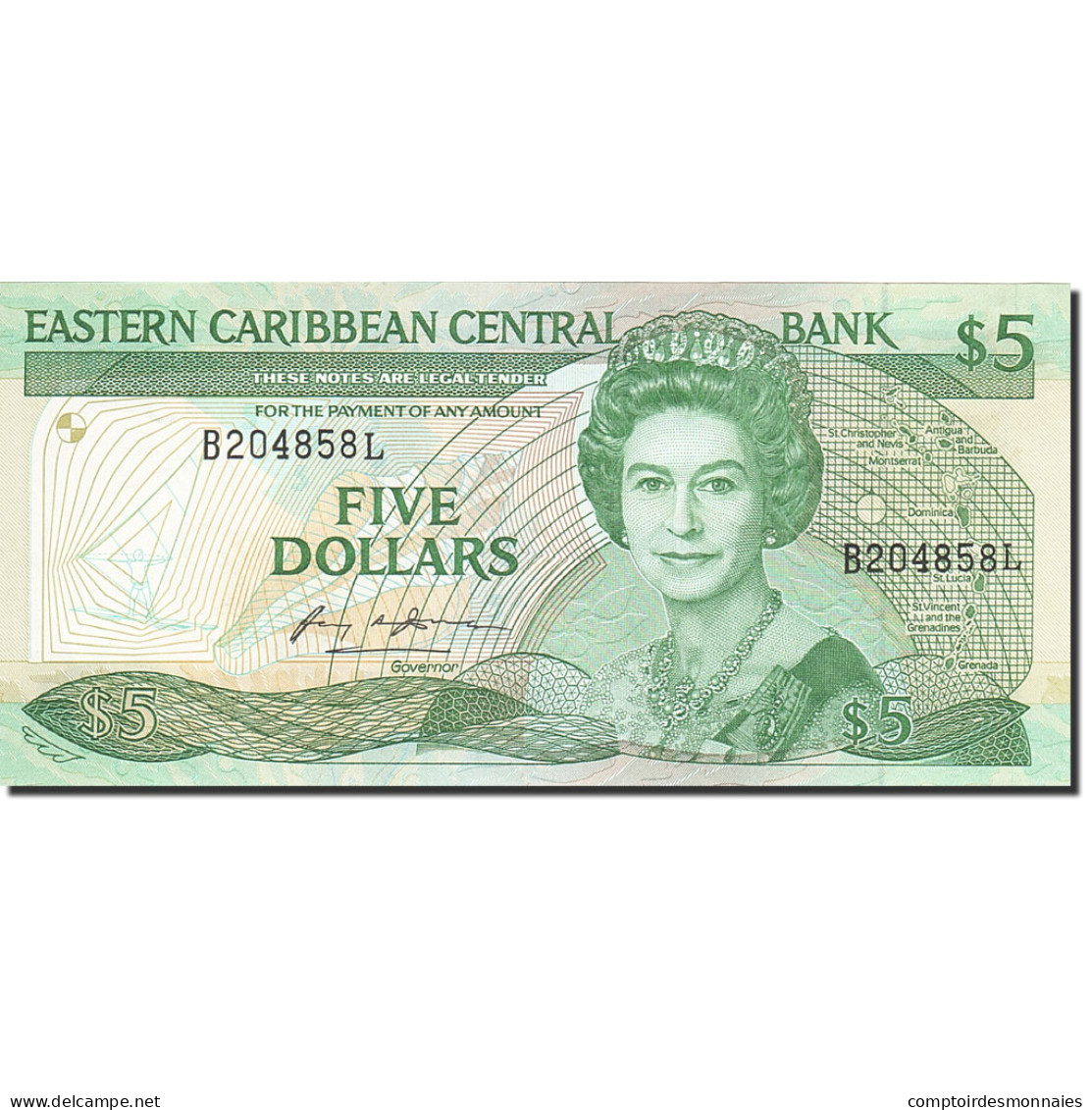 Billet, Etats Des Caraibes Orientales, 5 Dollars, 1985-1987, Undated - East Carribeans