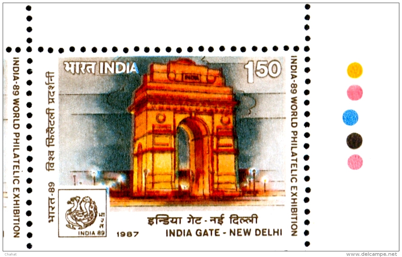 INDIA GATE NEW DELHI-ERROR-INDIA 89-WORLD PHILATELIC EXHIBITION-BOOKLET PANES-EXTREMELY SCARCE-MNH-M-147 - Plaatfouten En Curiosa