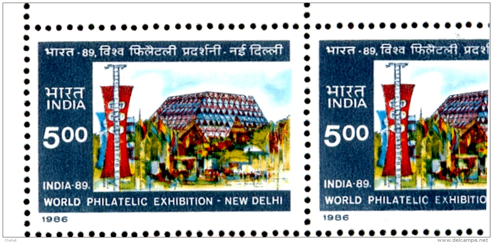 VENUE &amp; FLAG-ERROR-INDIA 89-WORLD PHILATELIC EXHIBITION-BOOKLET PANES-EXTREMELY SCARCE-MNH-M-150 - Variétés Et Curiosités