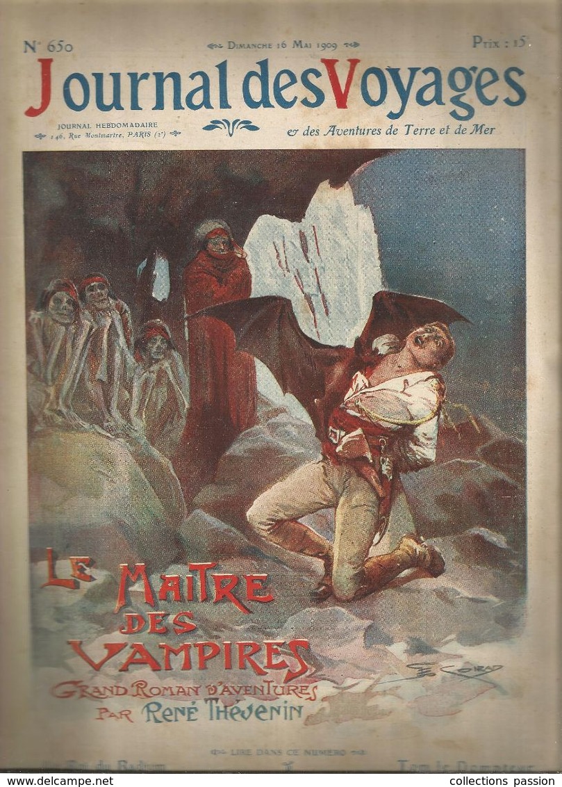 JOURNAL DES VOYAGES & Des Aventures De Terre Et De Mer, N° 650 , 16 Mai 1909, Vampires,  Frais Fr 1.95 E - Autres & Non Classés