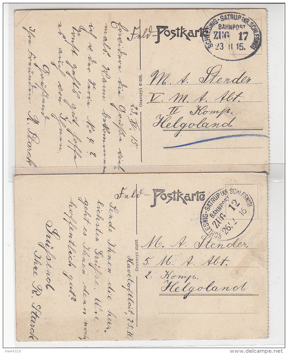 Bahnpost Schleswig-Satrup Mit Zwei Zugnummern Nach Helgoland 1915+1916 Ein Beleg Hat Einen Eckknick - Briefe U. Dokumente