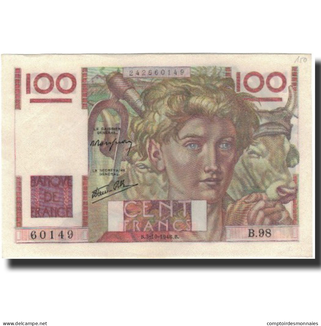 France, 100 Francs, 1946-10-03, SPL, Fayette:28.9, KM:128a - 100 F 1945-1954 ''Jeune Paysan''