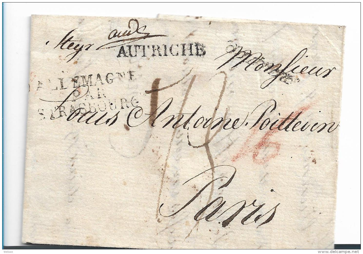 AV088 /- ÖSTERREICH -  STEYR 1814 D`austriche + Austriche + Alemagne Par Strassbourg Nach Paris - ...-1850 Vorphilatelie