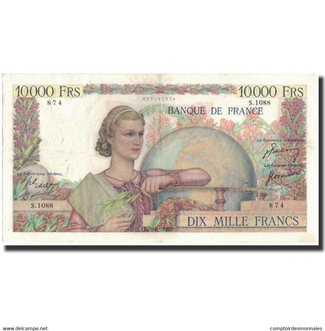 France, 10,000 Francs, 1950-12-21, TTB+, Fayette:50.46, KM:132c - 10 000 F 1945-1956 ''Génie Français''