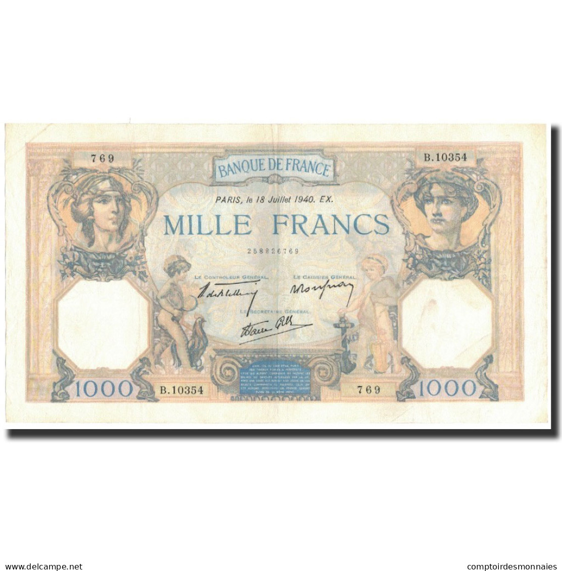 France, 1000 Francs, 1940-07-18, TTB+, Fayette:38.50, KM:90c - 1 000 F 1927-1940 ''Cérès Et Mercure''