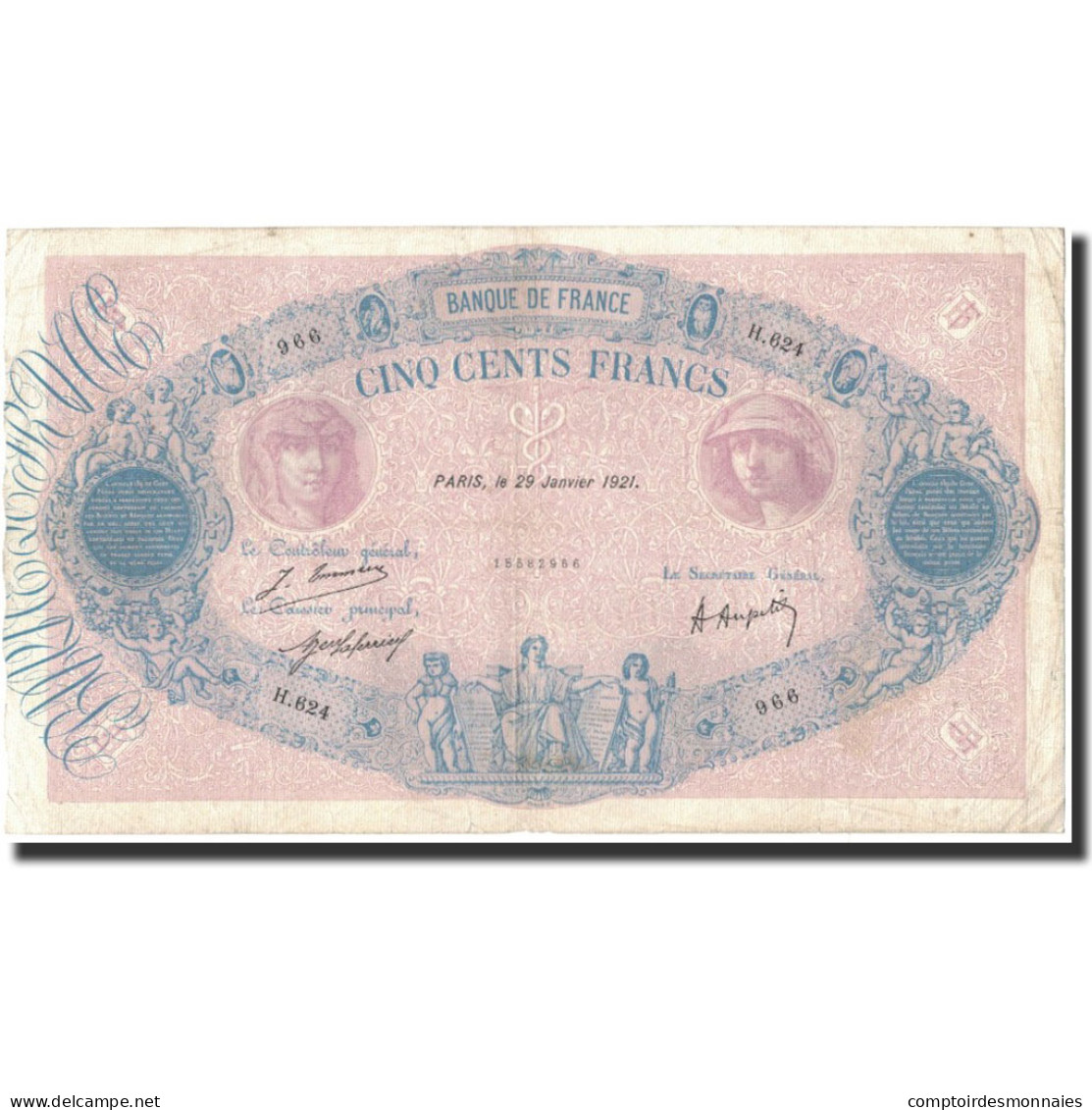 France, 500 Francs, 1921-01-29, TB+, Fayette:30.25, KM:66i - 500 F 1888-1940 ''Bleu Et Rose''