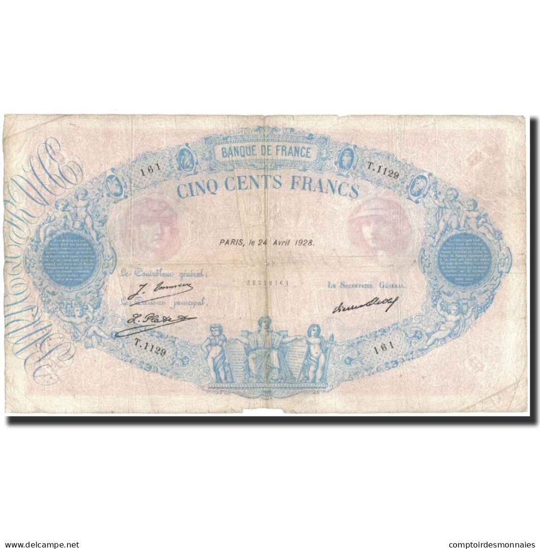 France, 500 Francs, 1928-04-24, TB, Fayette:30.31, KM:66k - 500 F 1888-1940 ''Bleu Et Rose''