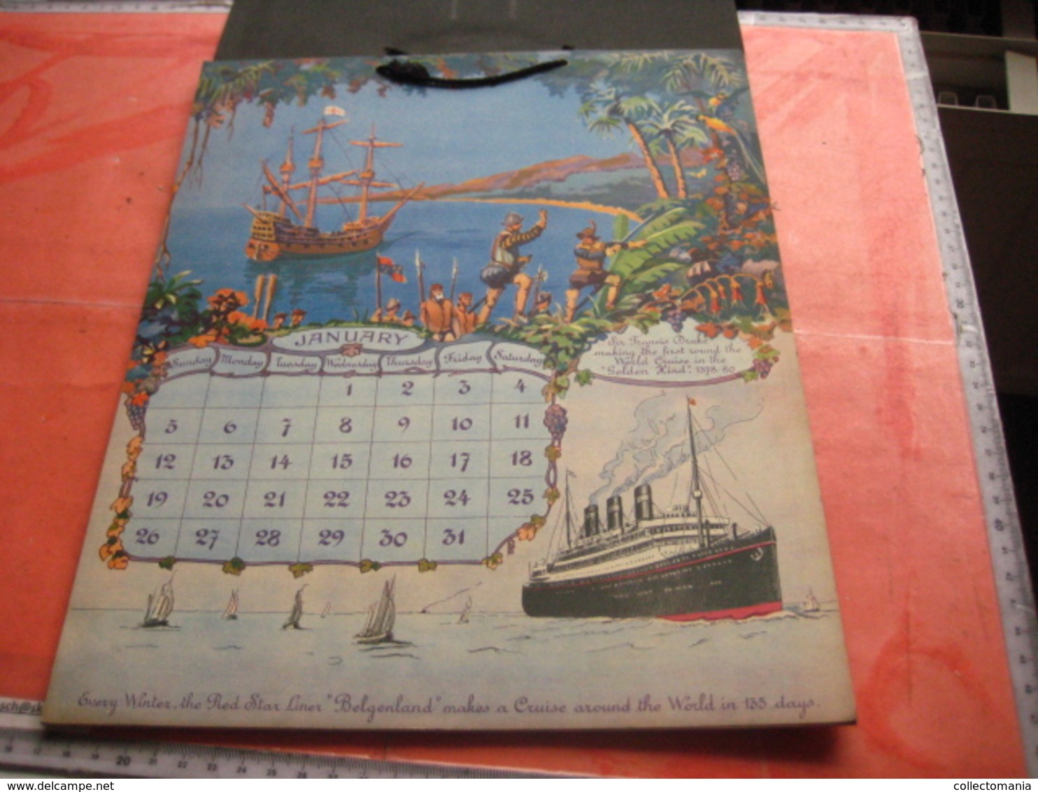 1930 Almanac Red Star Line World Cruise shipping Calendar 12 months - illustrator FREINET Belgenland  Antwerpen VG ship