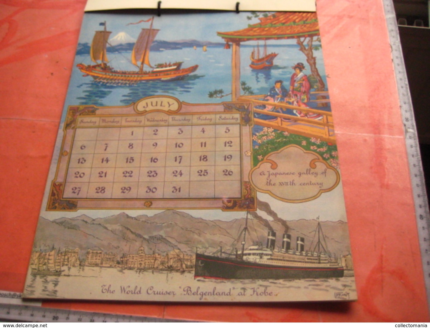 1930 Almanac Red Star Line World Cruise shipping Calendar 12 months - illustrator FREINET Belgenland  Antwerpen VG ship