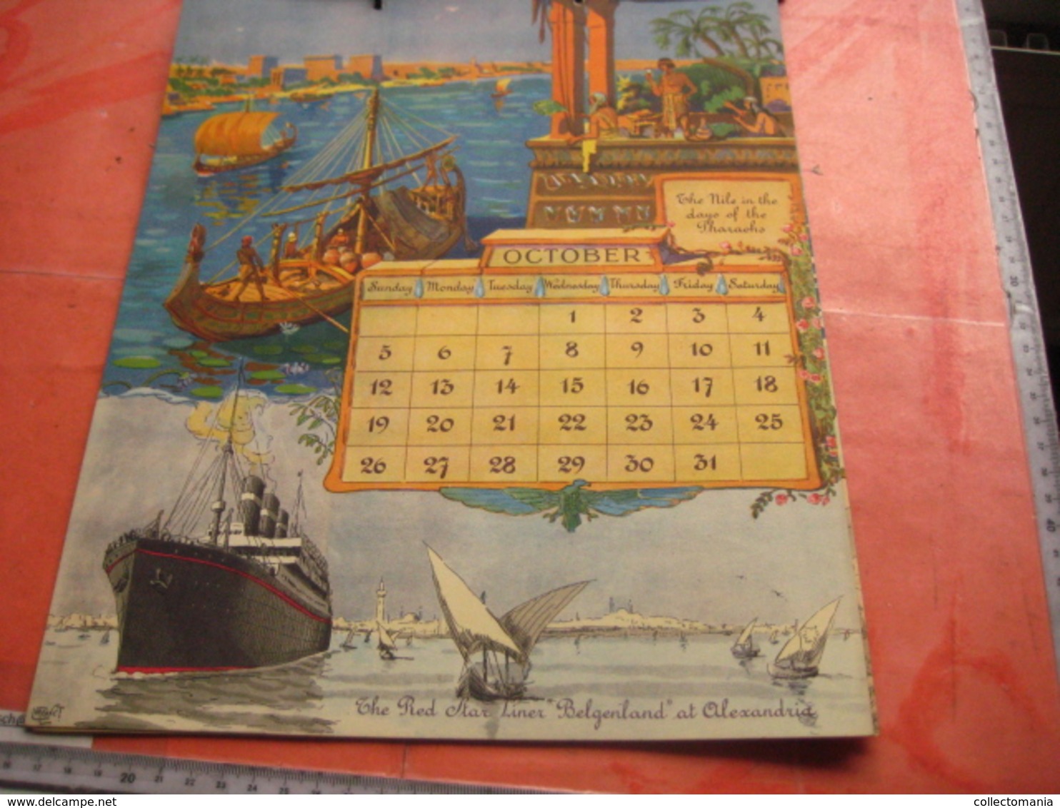 1930 Almanac Red Star Line World Cruise shipping Calendar 12 months - illustrator FREINET Belgenland  Antwerpen VG ship