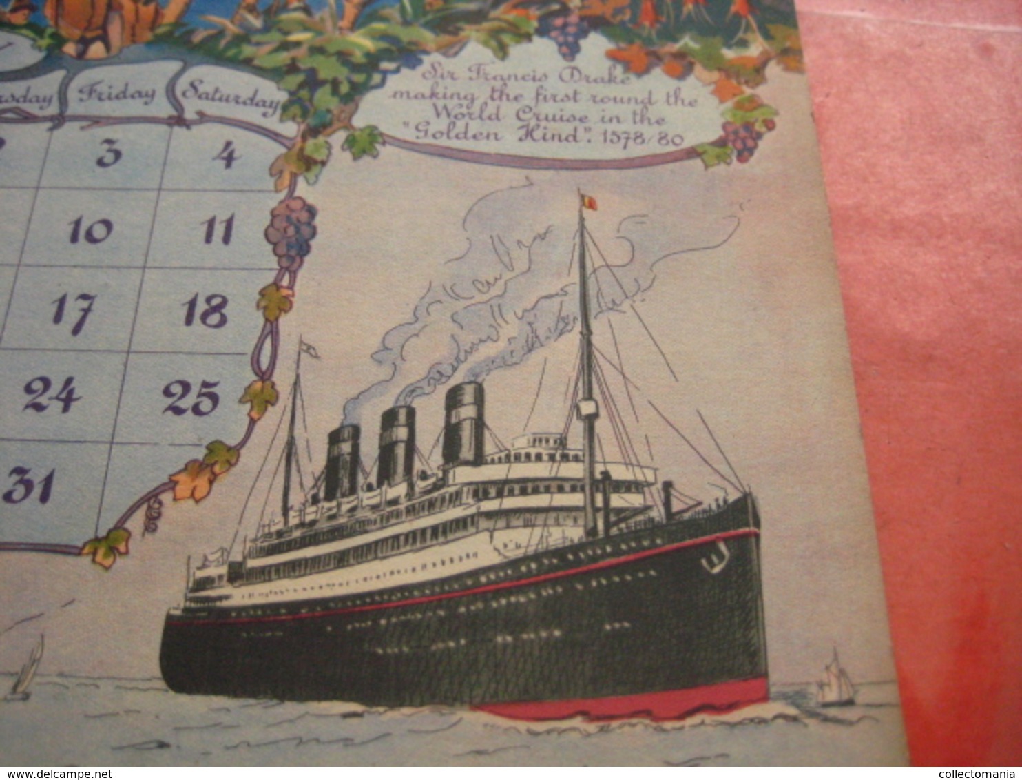 1930 Almanac Red Star Line World Cruise shipping Calendar 12 months - illustrator FREINET Belgenland  Antwerpen VG ship