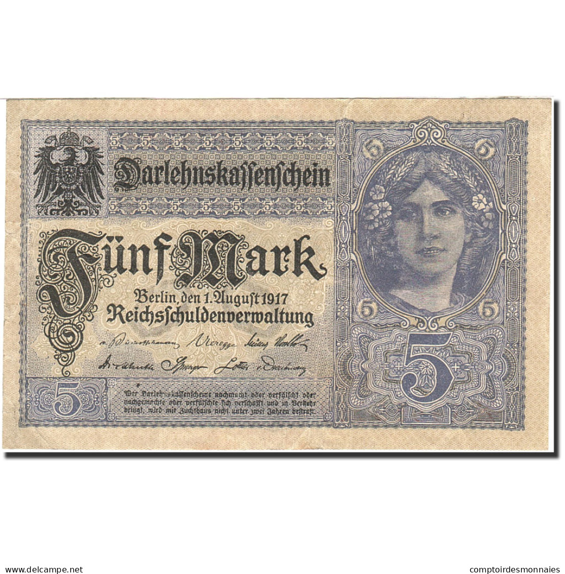 Billet, Allemagne, 5 Mark, 1917-1918, 1917-08-01, KM:56b, TTB - 5 Mark