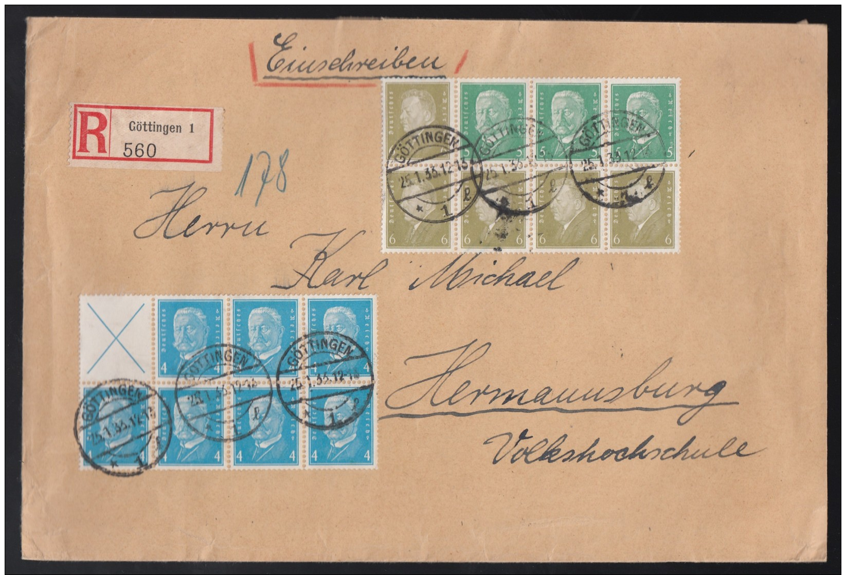 DR Einschreiben Zusammendruck ZD Aus HB 60b Und HB 61b 1933 Göttingen Nach Hermansburg Gr20 - Briefe U. Dokumente