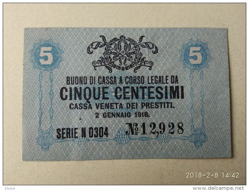 Cassa Veneta Prestiti 1918  5 Centasimi - [ 4] Emisiones Provisionales