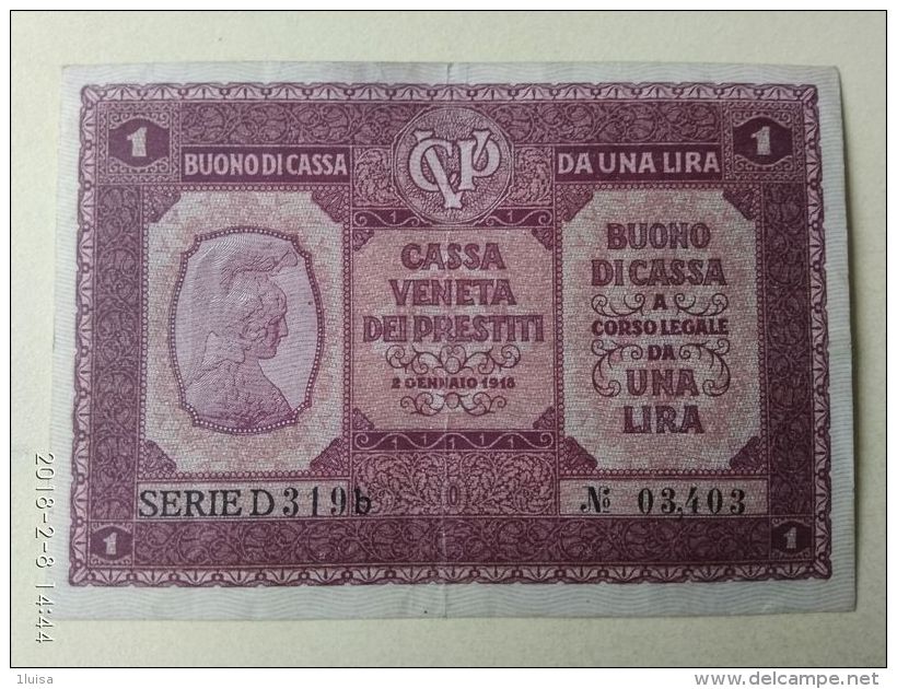 Cassa Veneta Prestiti 1918 1 Lira - [ 4] Vorläufige Ausgaben