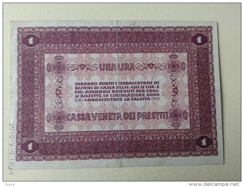 Cassa Veneta Prestiti 1918 1 Lira - [ 4] Vorläufige Ausgaben