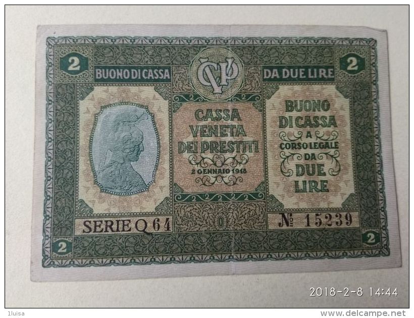 Cassa Veneta Prestiti 1918 2 Lire - [ 4] Vorläufige Ausgaben