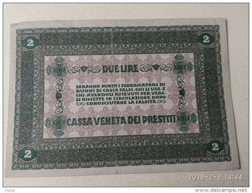 Cassa Veneta Prestiti 1918 2 Lire - [ 4] Vorläufige Ausgaben