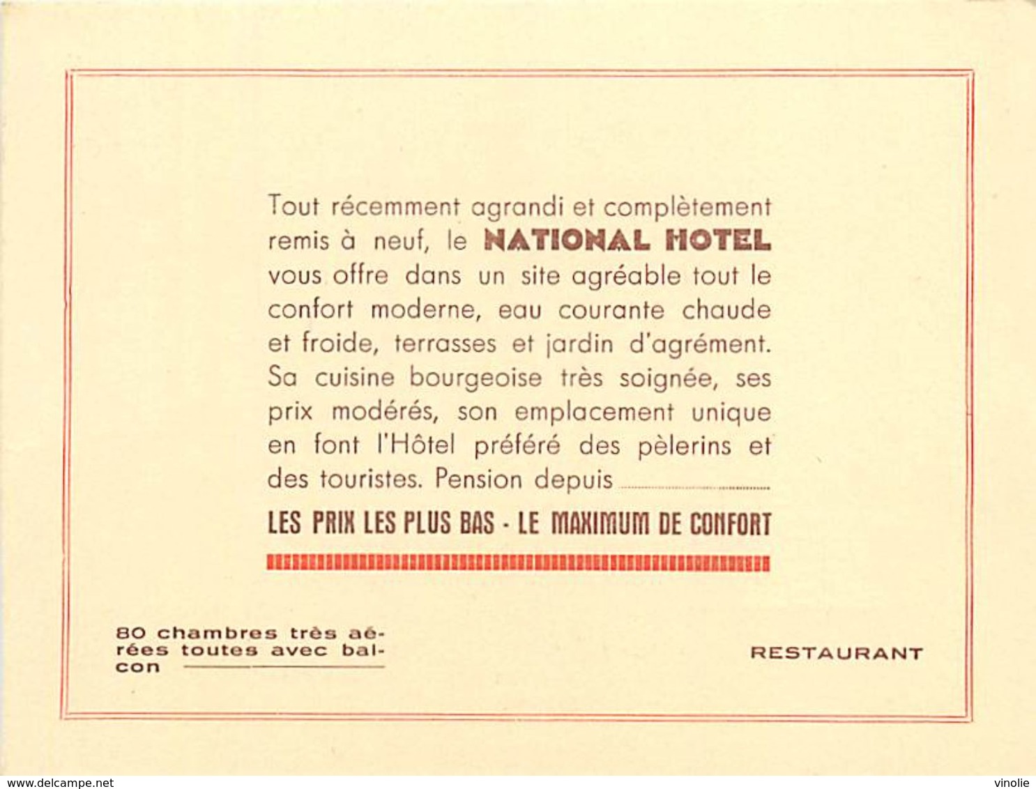 VP-GF.18-34 Jmt: CARTON  PUBLICITAIRE  NATIONAL HOTEL LOURDES HAUTES-PYRENEES. CARRIVAUL - Unclassified