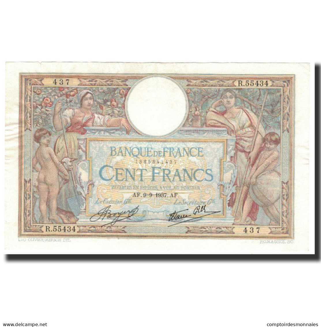 France, 100 Francs, 1937-09-09, TTB+, Fayette:25.1, KM:78c - 50 F 1927-1934 ''Luc Olivier Merson''