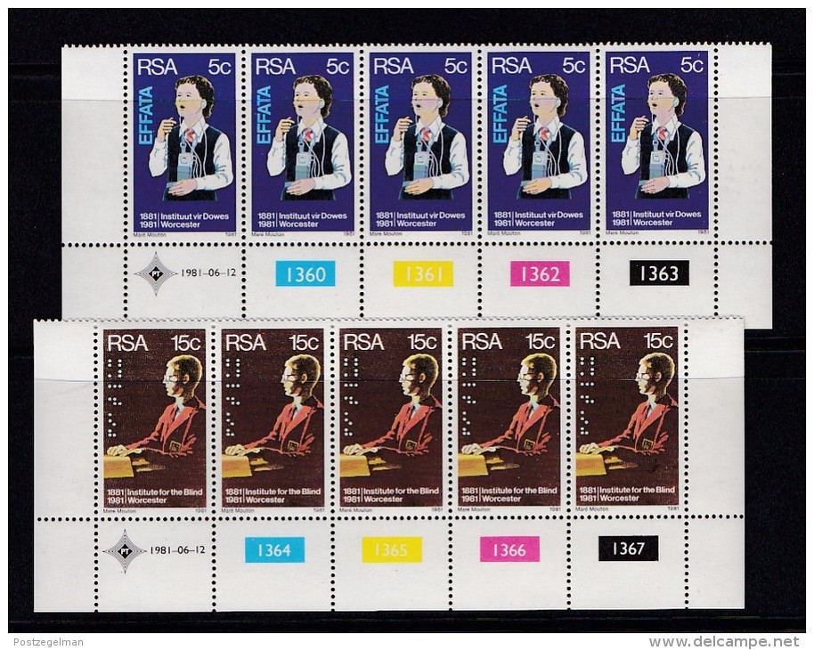 SOUTH AFRICA, 1981, MNH Control Strip Of  5, Deaf &amp; Blind Institute,  M 587-588 - Unused Stamps