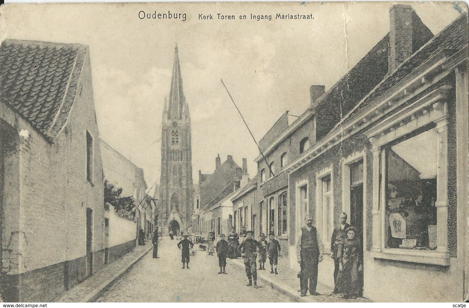 Oudenburg   -   Kerk Toren En Ingang Mariastraat  (beschadigd) - Oudenburg