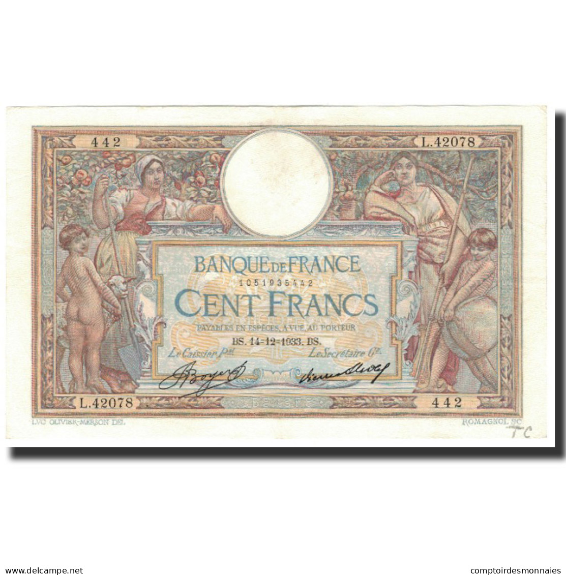 France, 100 Francs, 1933-12-14, TTB+, Fayette:24.12, KM:78c - 50 F 1927-1934 ''Luc Olivier Merson''