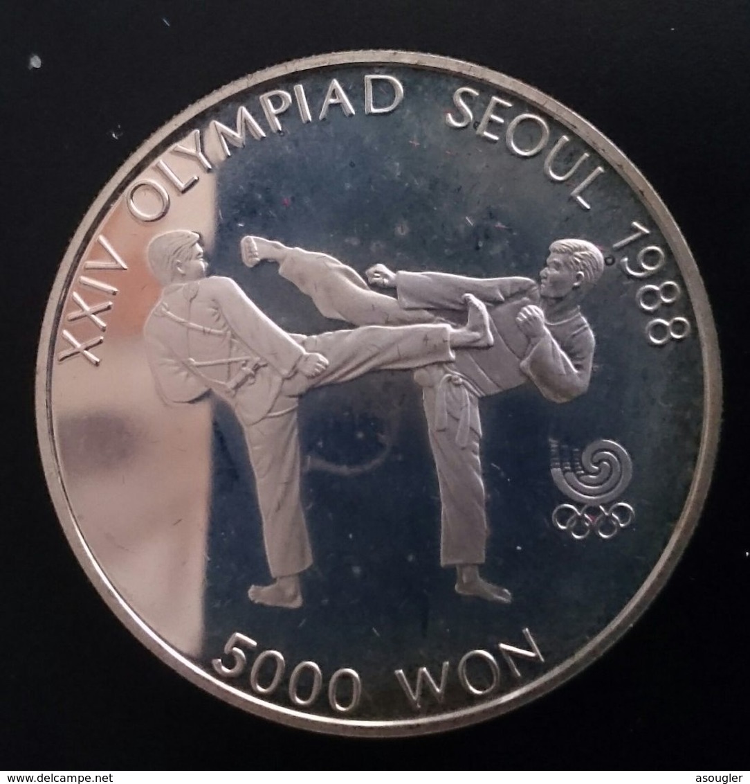 SOUTH KOREA 5000 WON 1987 SILVER PROOF "OLYMPIC GAMES 1988" Free Shipping Via Registered Air Mail - Korea (Süd-)