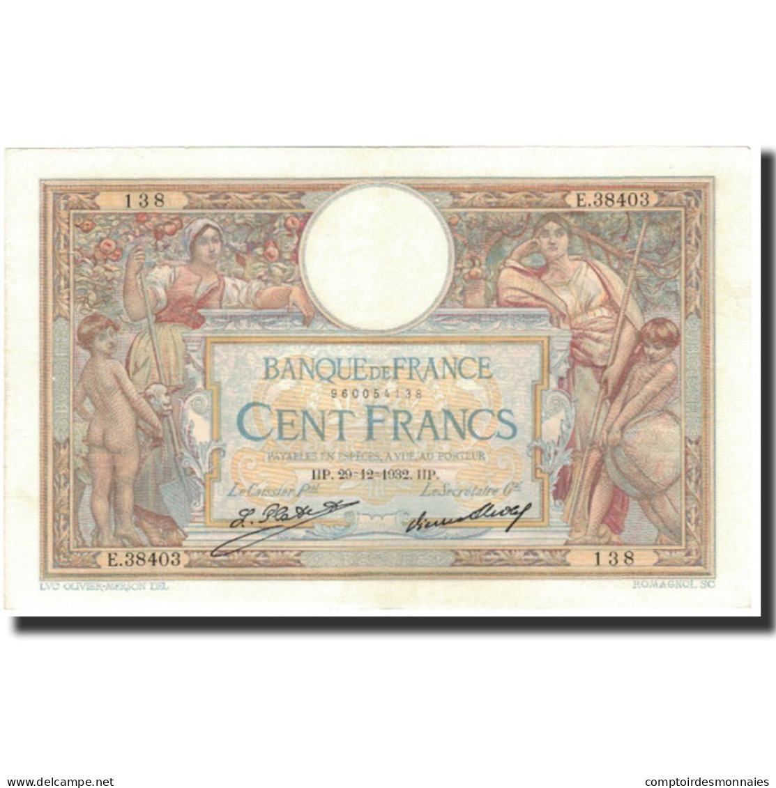 France, 100 Francs, 1932-12-29, TTB+, Fayette:24.11, KM:78b - 100 F 1908-1939 ''Luc Olivier Merson''