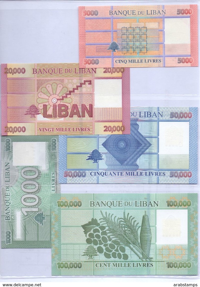 Lebanon Not Valid For Circulation (SPECIMEN) Lot 5 PCS 1000LL,5000LL,20,000LL,50.000,100,000LL UNC (Shipping EMS 35.55$ - Libanon