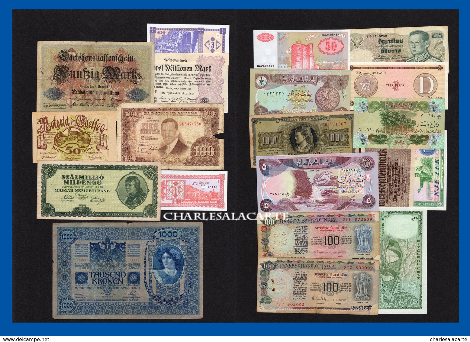 WORLD  MONDE  20 BANKNOTES BILLETS  LOT 1  UNC. TO  POOR CONDITION - Kilowaar - Bankbiljetten