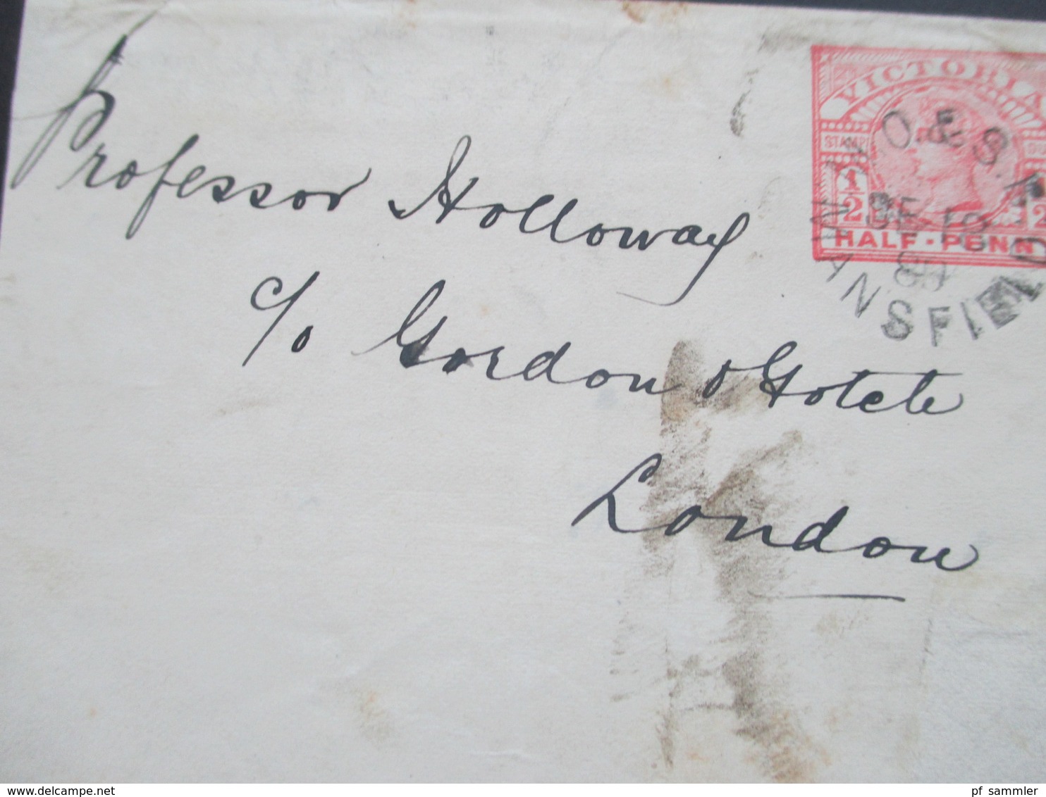 Australien Victoria 1889 Streifband. M.O. & S.B. Mansfield Nach London An Proffesor Holloway! - Storia Postale