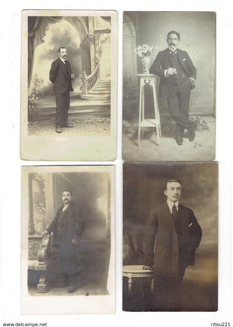 Carte Photo - Lot 4 - Homme En Costume élégant Mode Cravate Cigarette Moustache - Men