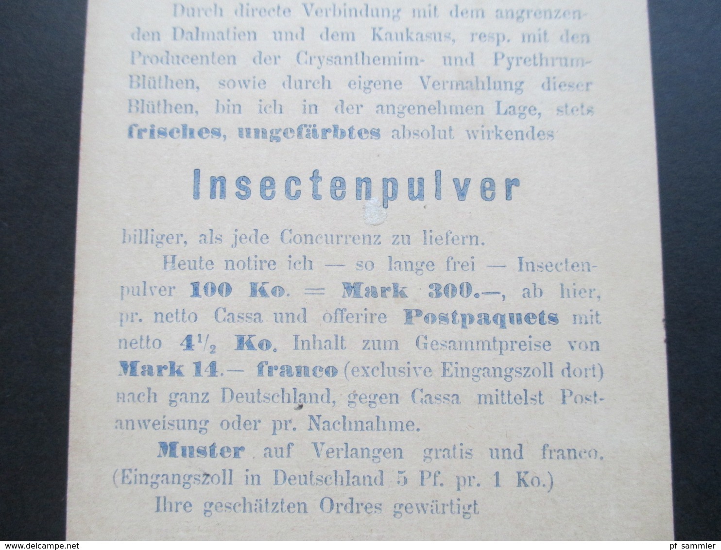 Ungarn 1889 Ganzsache Firmenwerbung! B. Reiss KuK Priv. Fabrik Chemischer Producte. Ungefärbtes Insectenpulver - Briefe U. Dokumente