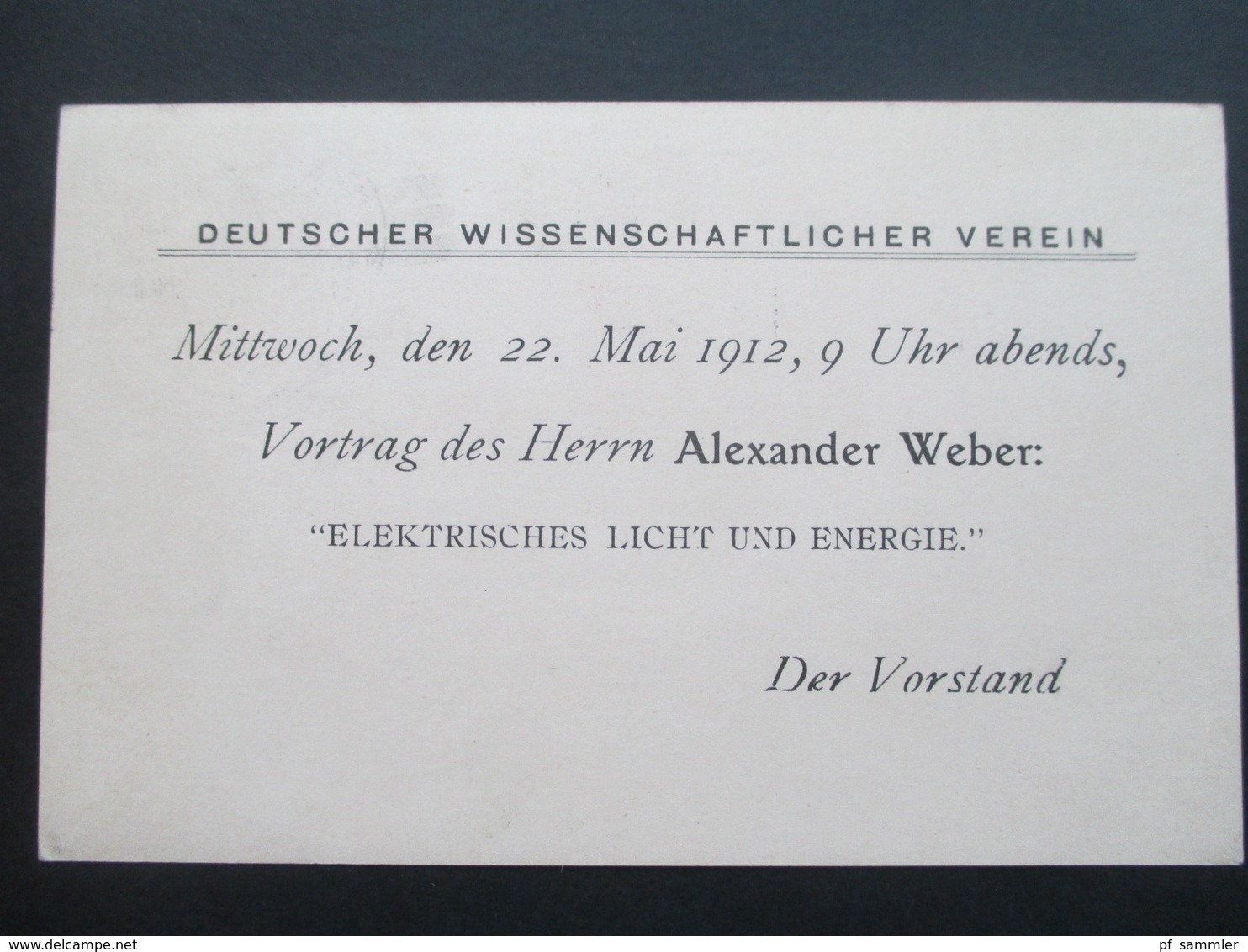 Chile 1912 GA Einladung: Deutscher Wissenschaftlicher Verein Vortrag Alexander Weber. Elektrisches Licht U. Energie - Cile